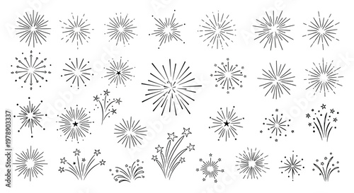 Fireworks Explosions Icons Set For Celebrations And Festive Concepts