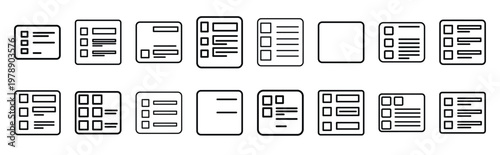 notification grid line icons collection and Vector icon set in a outline design.