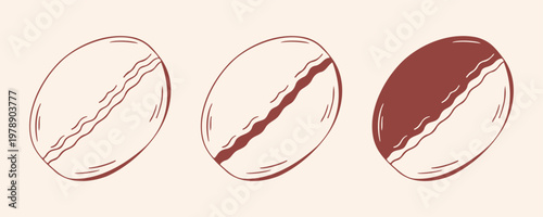 Set of rustic bread in different baking decor, brown outline doodle flat retro style. Minimalist hand drawn vector illustration for bakery menu,  food design, isolated on beige background.