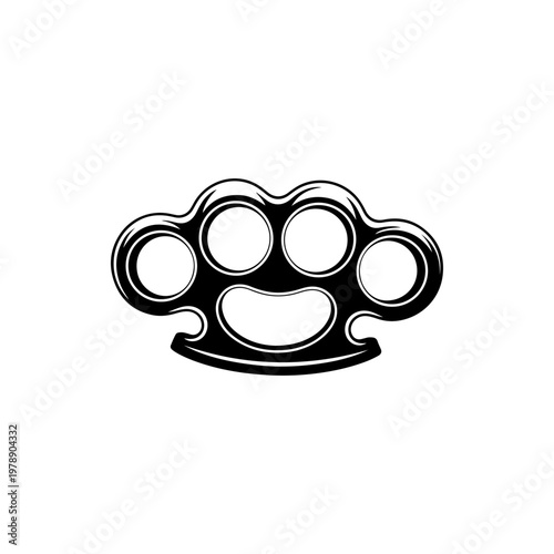 A black and white vector silhouette of brass knuckles. This bold, minimalist design is perfect for gritty, street-style, or combat-themed branding and logos.