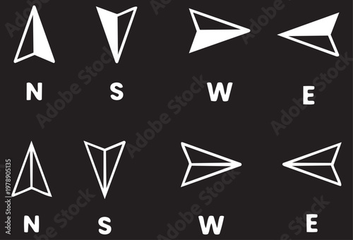 Navigational Compass Symbols on Dark: Minimalist navigational compass symbols point the way, presenting essential cardinal directions on a modern, dark canvas.png