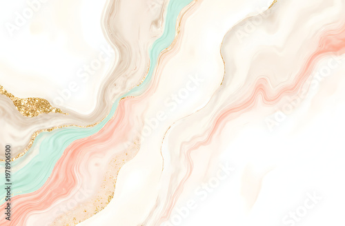 Soft swirls of pastel colors intertwine gracefully, showcasing a mesmerizing blend of light pinks, blues, and gold accents, creating an uplifting mood Generative AI