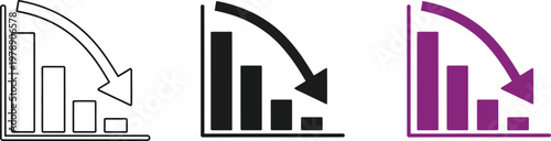 Decline in performance three variations of a downward trending bar graph icon