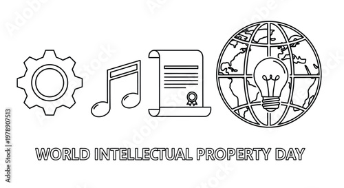 World intellectual property day graphic with icons representing innovation and creativity