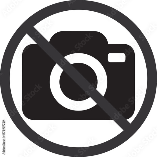 No Photography Icon: A simple yet impactful symbol, a camera silhouette is boldly crossed out, immediately conveying the universal meaning of no photography or no photos.png