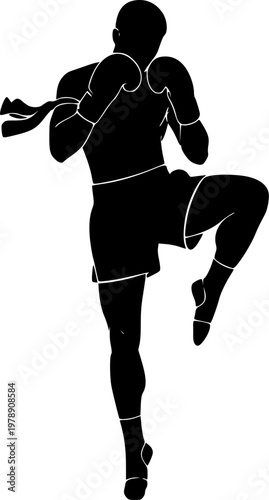 Muay Thai boxing man silhouette vector on white background
