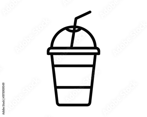 Outline icon of a disposable cup with a lid and straw for cold beverages plastic cup takeaway beverage disposable drinkware container