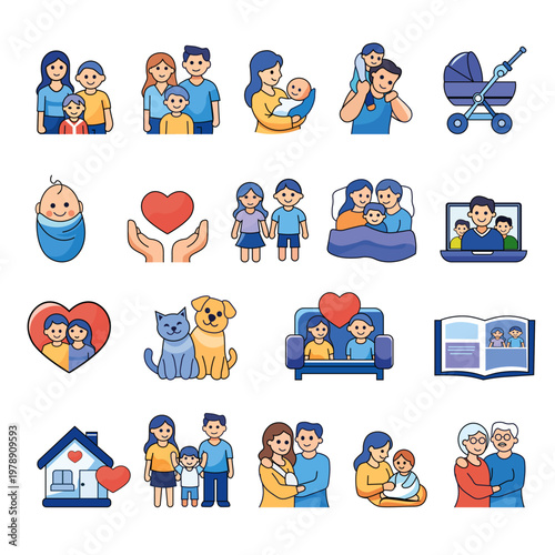 Family Relationships and Parenting Concept Icons