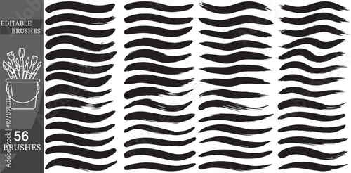 Editable Brushes, 56 Vector Brushes, Customizable Illustration Tools, Digital Art Supplies