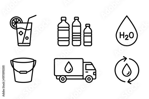 Line art icons for beverage water delivery water cycle concepts beverage delivery refreshment transportation collection graphics illustration
