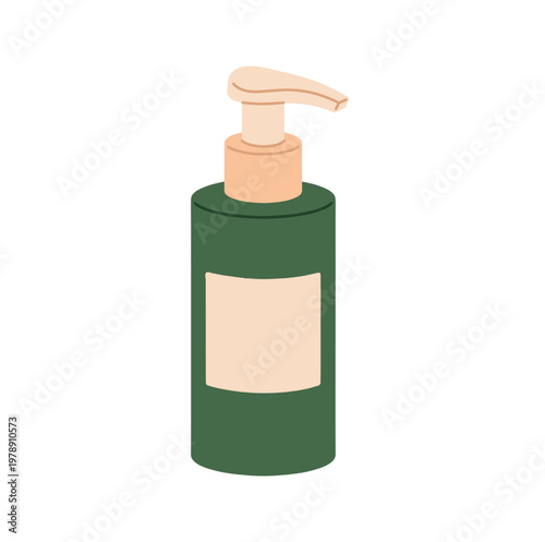 Minimalist green pump bottle for organic skincare and personal hygiene