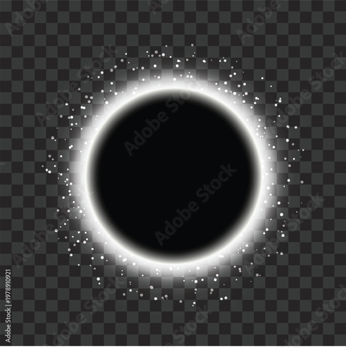 Glowing white neon ring frame with shimmering glitter dust vector