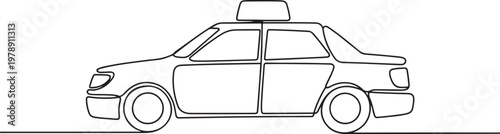 Continuous line art or one line drawing a taxi for vector illustration, public transportation. one line art icon drawing vector
