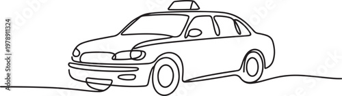 Continuous line art or one line drawing a taxi for vector illustration, public transportation. one line art icon drawing vector