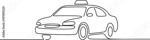 Continuous line art or one line drawing a taxi for vector illustration, public transportation. one line art icon drawing vector