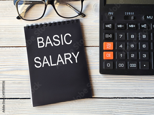 Obraz na plátně BASIC SALARY - words in black notebook with calculator background