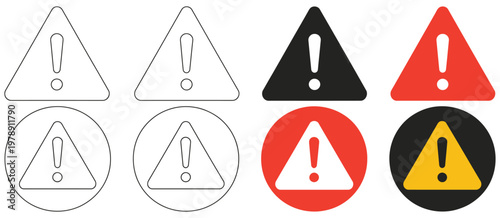 Danger warning symbol pack, caution alert icons, risk notification graphics, exclamation triangle signs, safety notice elements, hazard indicator symbols