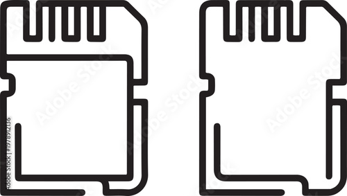 Continuous Memory SD card front and back Side Isolated. one line art icon drawing vector