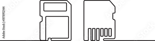 Continuous Memory SD card front and back Side Isolated. one line art icon drawing vector