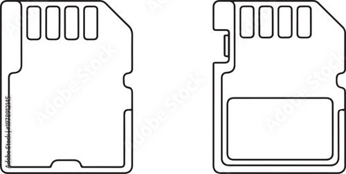 Continuous Memory SD card front and back Side Isolated. one line art icon drawing vector