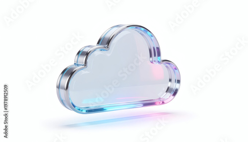 High-end translucent glass 3D cloud icon for data storage