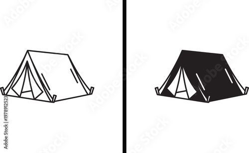 A simple line drawing of two tents side by side