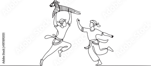 Kuda lumping or jaran kepang dancers traditional. one line icon drawing vector