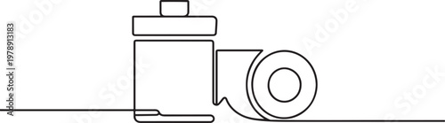 Continuous Box and analog roll film Isolated. one line icon drawing vector