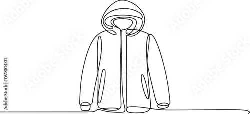 Continuous line drawing of polar jacket coat hoodie jumper warm sweatcoat. one line icon drawing vector