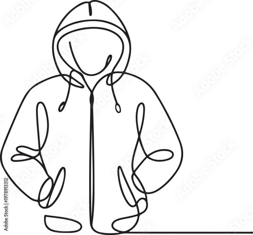Continuous line drawing of polar jacket coat hoodie jumper warm sweatcoat. one line icon drawing vector