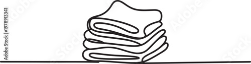 Continuous single line of folds stack pile of clothes. one line icon drawing vector