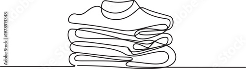 Continuous single line of folds stack pile of clothes. one line icon drawing vector