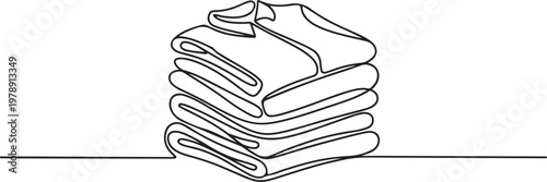 Continuous single line of folds stack pile of clothes. one line icon drawing vector
