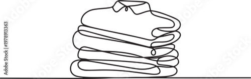 Continuous single line of folds stack pile of clothes. one line icon drawing vector