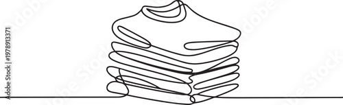 Continuous single line of folds stack pile of clothes. one line icon drawing vector