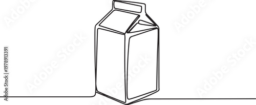 Continuous single line sketch drawing of paper box carton of fresh milk juice product package. one line icon drawing vector