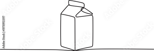 Continuous single line sketch drawing of paper box carton of fresh milk juice product package. one line icon drawing vector