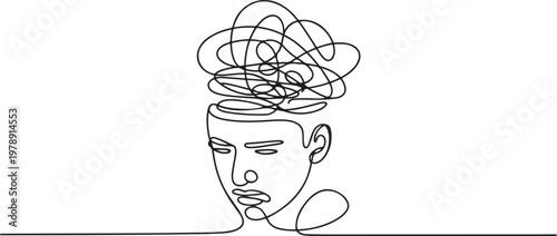 Continuous singe one line drawing art of stress confusing people because any problem. one line art icon drawing vector