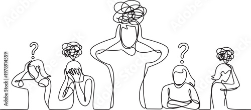 Continuous singe one line drawing art of stress confusing people because any problem. one line art icon drawing vector