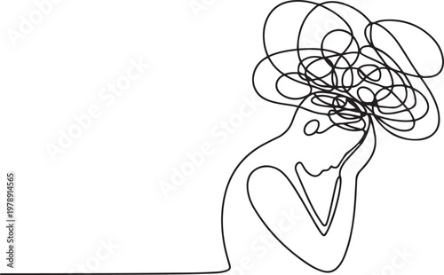 Continuous singe one line drawing art of stress confusing people because any problem. one line art icon drawing vector