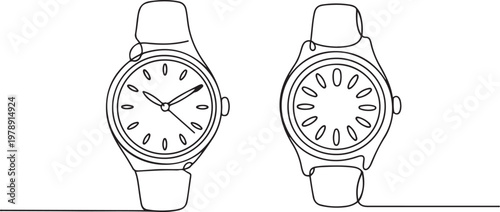 digital and analog wrist watch. one line icon drawing vector