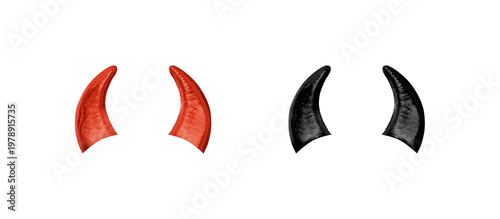 Tableau sur toile Red and black devil horns headbands isolated PNG, costume accessories for Hallow