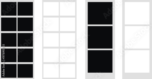 A collection of various black and white windowpane grid mockups for design and layout purposes