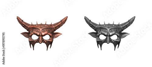 Cuadro en lienzo Bronze and metal demon bull masks isolated PNG, fantasy horned face masks for co