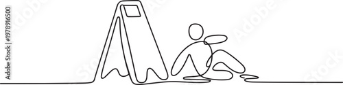 Continuous one line drawing of Wet floor caution sign. Public warning slippery. one line icon drawing vector