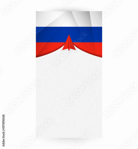 Travel to Russia, Stylish Travel Banner with Flag and Paper Airplane.