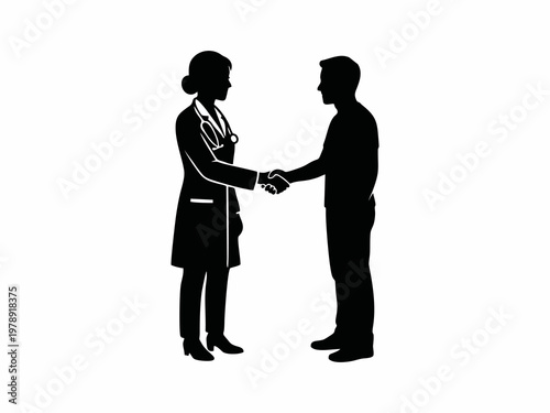 Female Doctor Shaking Hands with Male Patient Silhouette Vector