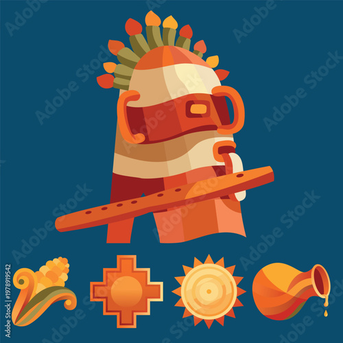 Obraz na płótnie Aya Huma Character Vector Illustration for Inti Raymi Festival, Ecuador Folklore