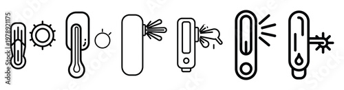 climate control icon set outline style. Business line art icon collection.