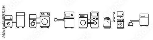 connected appliances icon set outline style. Business line art icon collection.